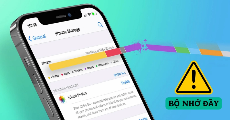 Giao diện quản lý bộ nhớ trên điện thoại Android.